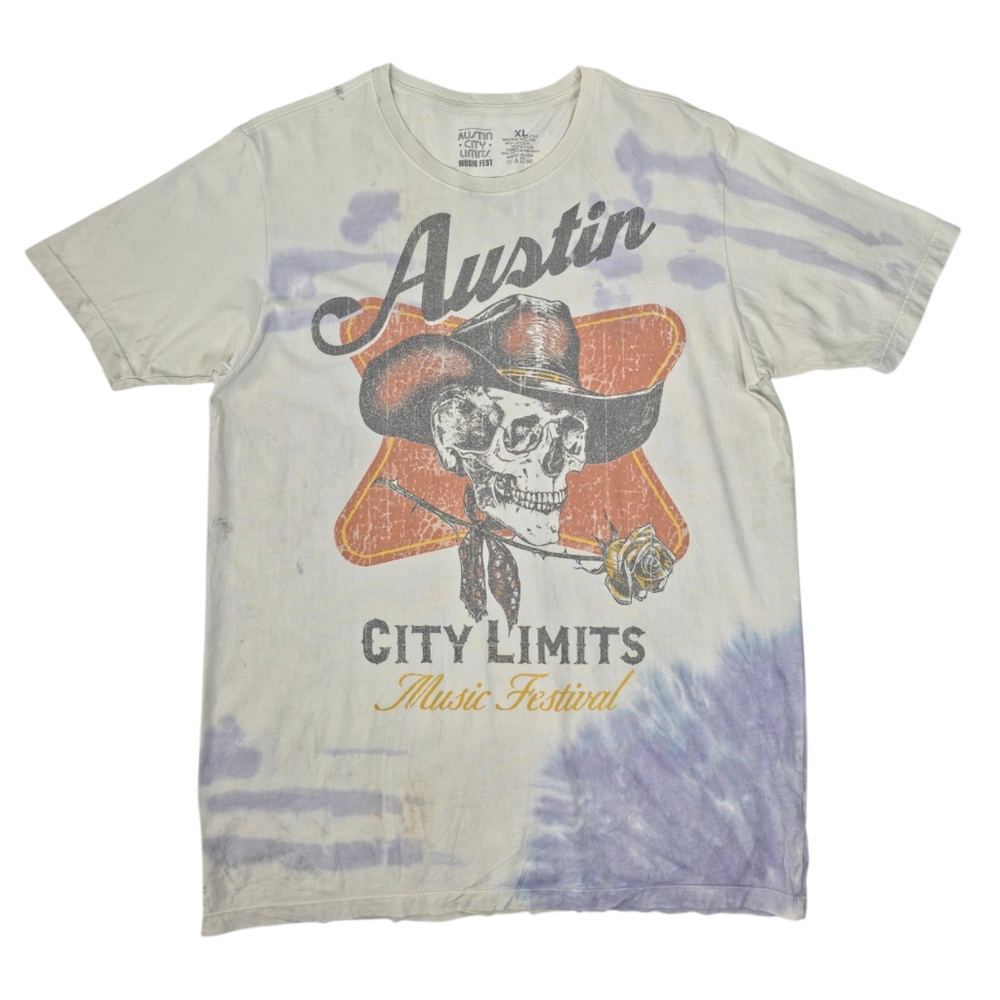 ACL 2024 Austin City Limits Festival Tee XL Skull Lineup Distressed Tie Dye